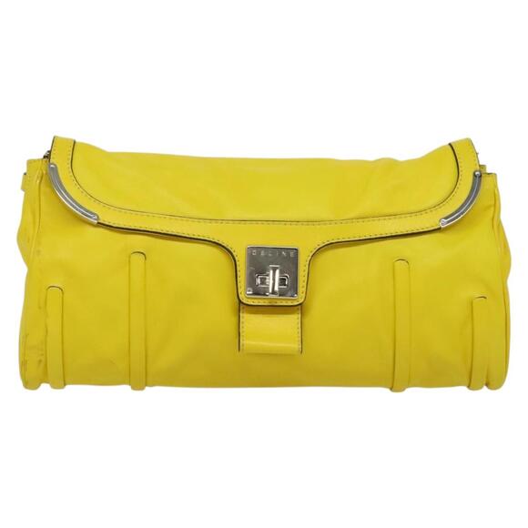 CELINE Chain Shoulder Bag Leather Yellow Silver - Picture 2 of 12